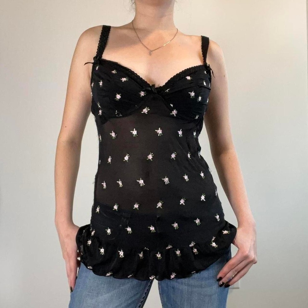 Vintage Rampage Black Corset with Pink Flower Embroidery